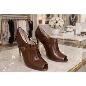 Colin Stuart Brown Leather Fringe Open Toe Heels Pumps Size 10 New Professional